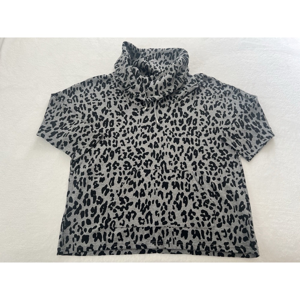 Style & Co. Sport Womens Gray Black Animal Print Cowl Neck Sweater Sweatshirt L